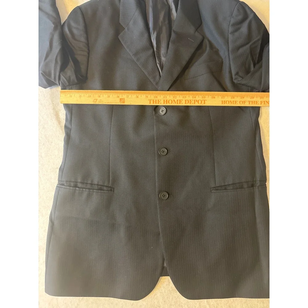 Emporio Armani Blazer Mens‎ 38.5L Black Herringbone 3-Button Suit Jacket Good